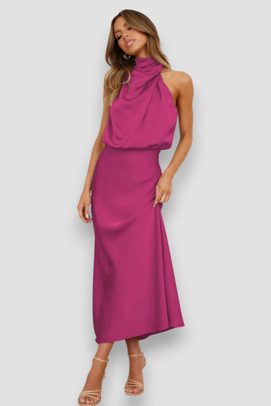 Peri – Satin Cowl Neck Midi Dress for Women