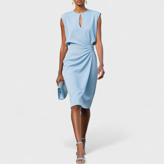 Davina – Sophisticated Sleeveless Ruched Midi Dress for Women