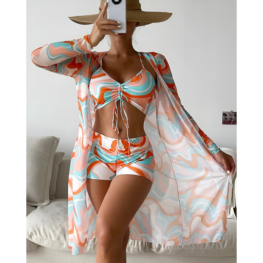 Adriana – Printed Mesh 3-Piece Beachwear Set for Women