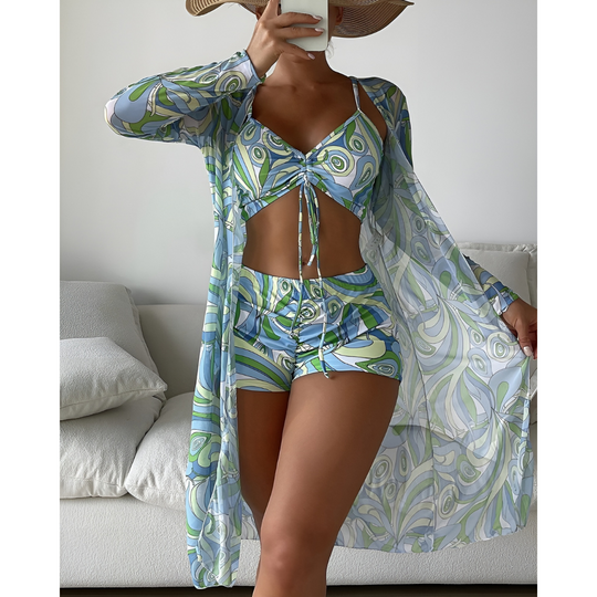 Adriana – Printed Mesh 3-Piece Beachwear Set for Women