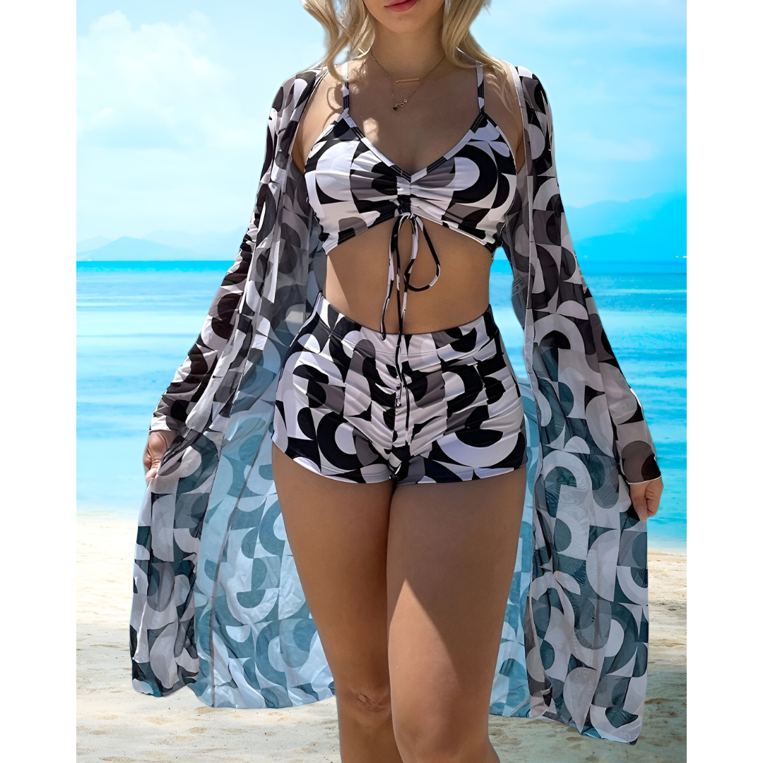 Adriana – Printed Mesh 3-Piece Beachwear Set for Women