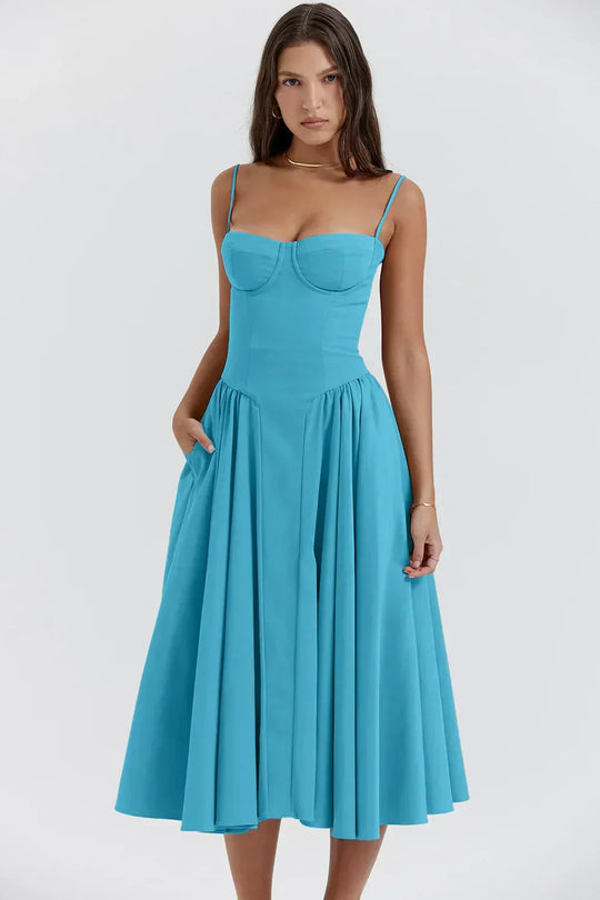Serenah – Strapless Midi Dress with Sweetheart Bodice
