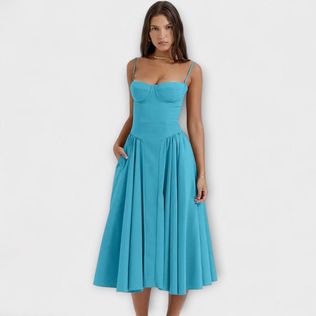 Ameline – Feminine Midi Dress with Waist Focus