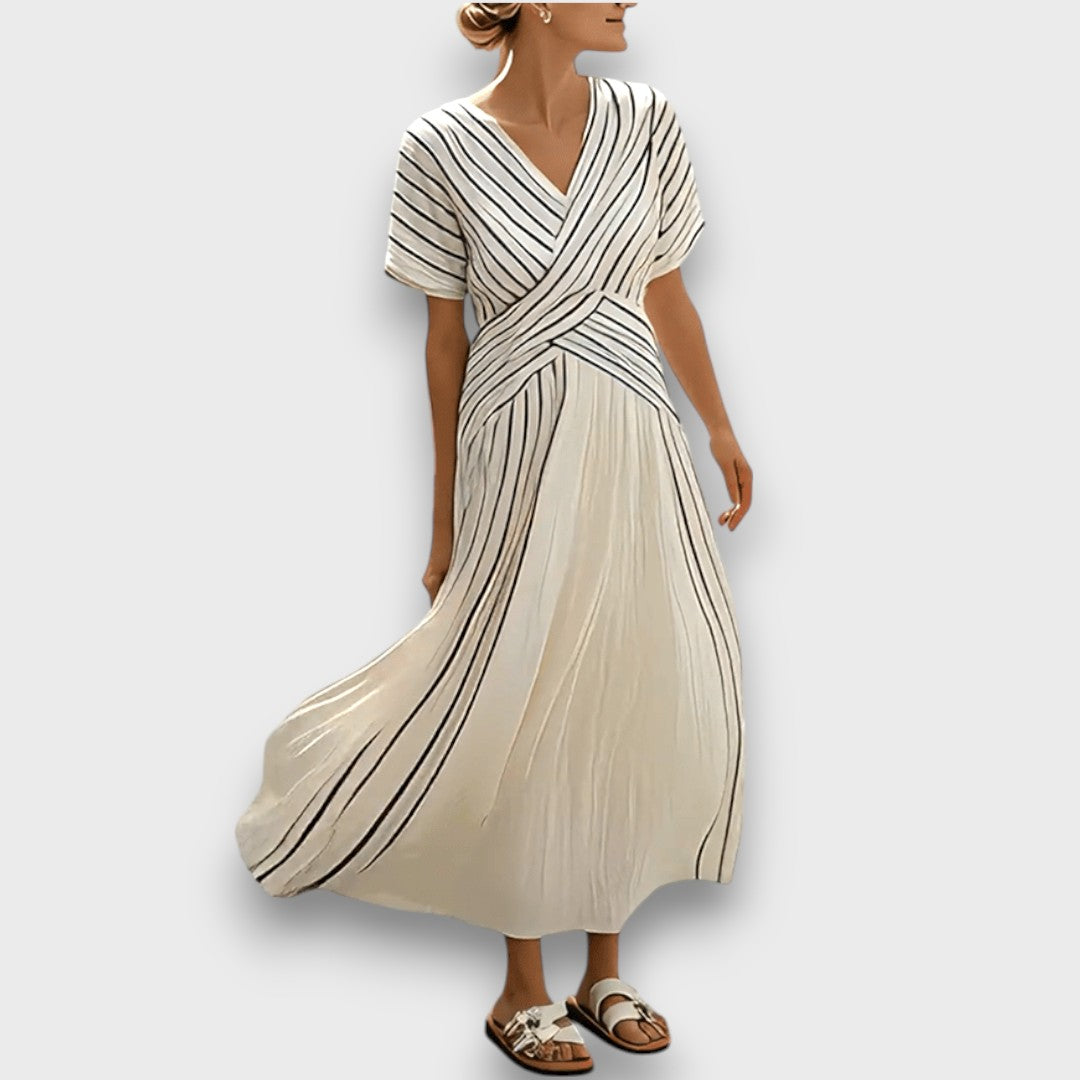 Elvara – Striped Summer Dress with Wrap Effect