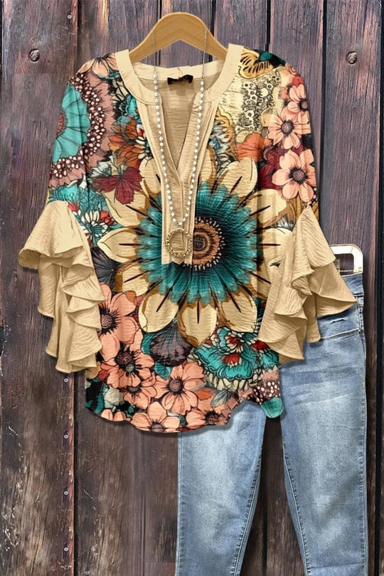 Zainab – Boho Paisley Ruffle Sleeve Blouse for Women
