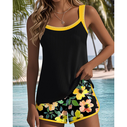 Bridgetta – Tropical Floral Tankini Shorts Set for Women