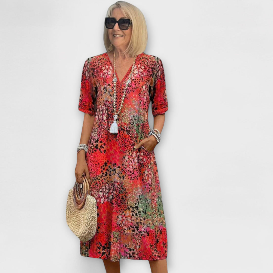 Ilona – Airy Dress with Watercolor Pattern