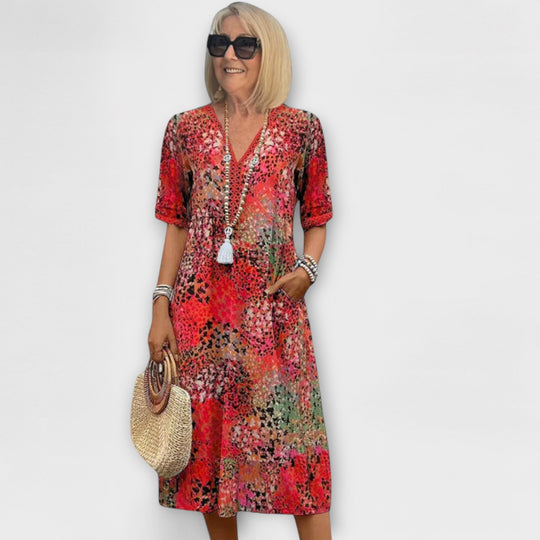 Ilona – Airy Dress with Watercolor Pattern