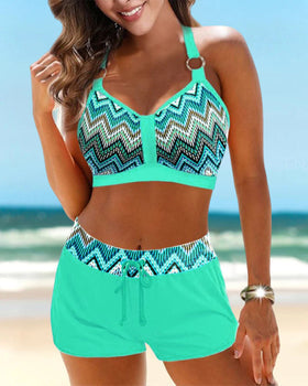 Aria – Wave Accent Tankini & Shorts Set