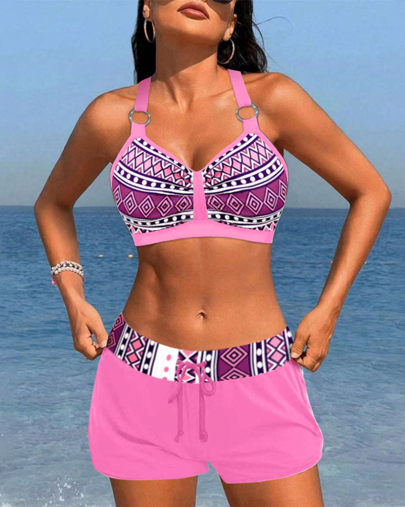 Fyokla  – Tribal Print Sports Tankini with Swim Shorts