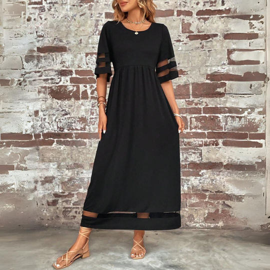 Alverra – Sheer Trim Elegant Maxi Dress