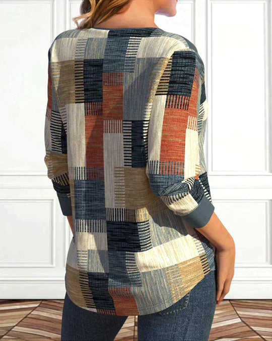 Nahla – Geometric Patchwork Knit Top for Women
