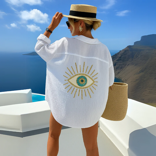 Margo – Embroidered Eye Linen Cover-Up for Women