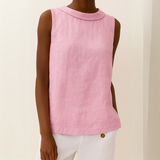 Aureza – Minimalist Draped Collar Linen Blouse