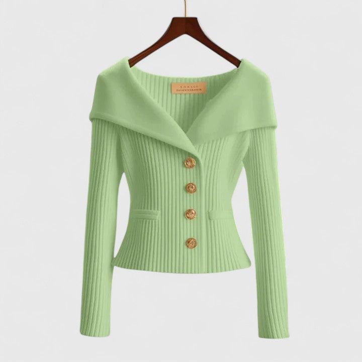 Bailee – Chic Off-Shoulder Buttoned Knit Top for Women