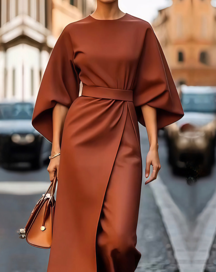 Cashmere – Kimono-Inspired Belted Midi Dress for Women