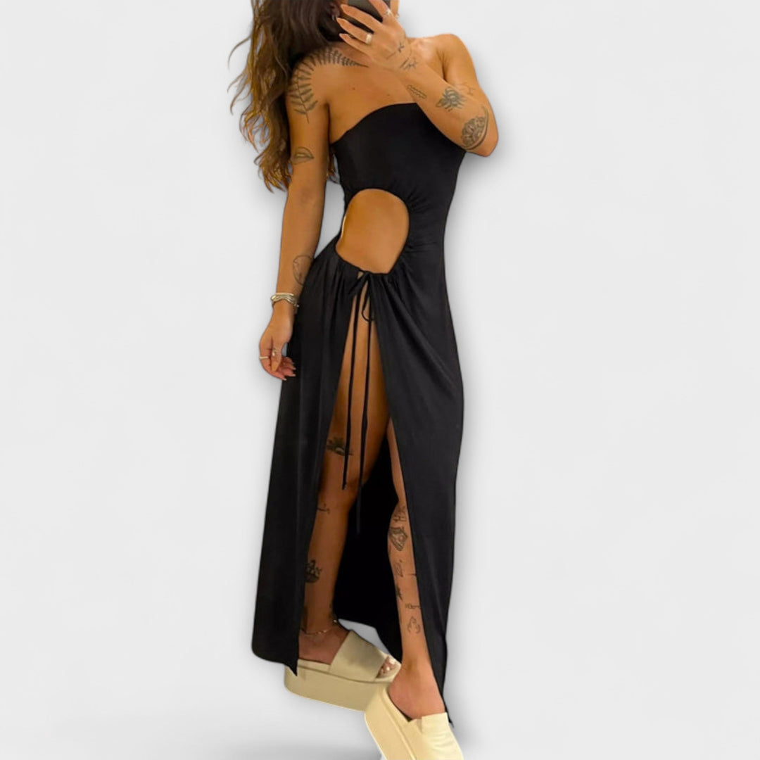Winona - Bandeau-Tie Bodysuit Dress with Side Slits