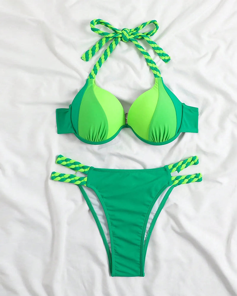 Gwenllian – Braided Strap Push-Up Bikini Set for Women