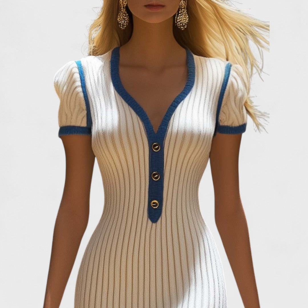 Divina – Elegant Knit Short-Sleeve Button Dress for Women