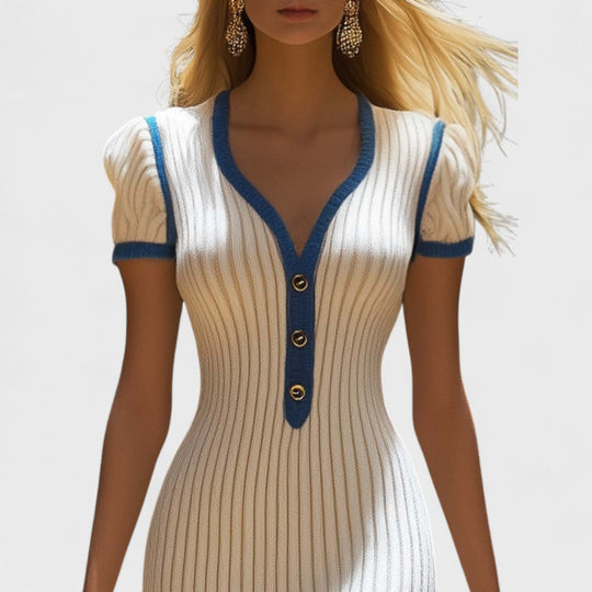 Divina – Elegant Knit Short-Sleeve Button Dress for Women