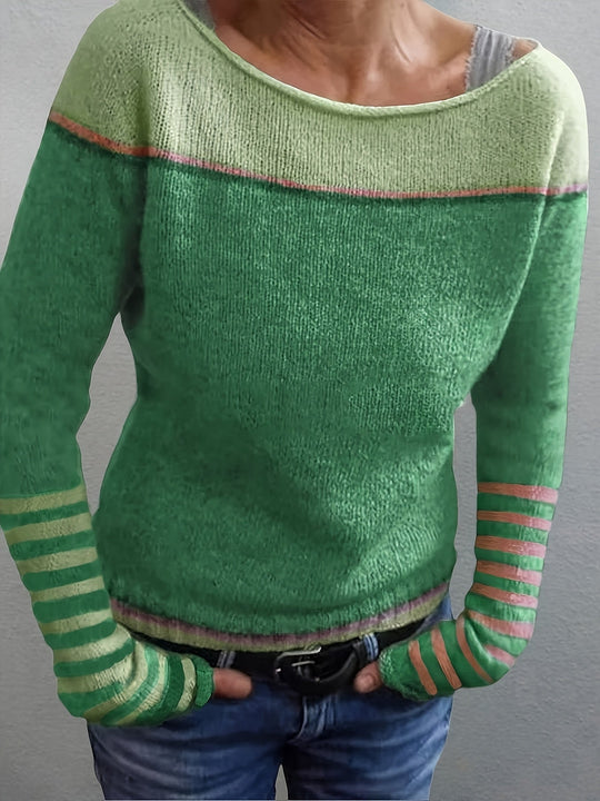 Celia – Off-Shoulder Striped Knit Sweater for Women