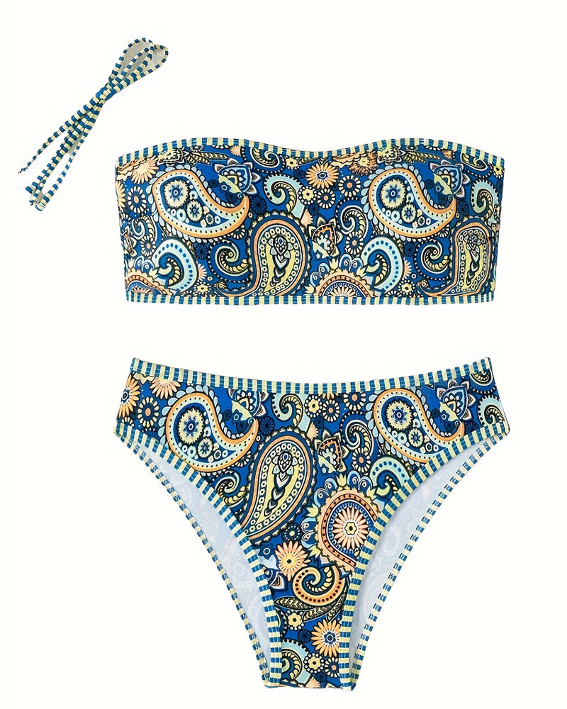 Gordana – Boho Bandeau Bikini Set in Sunburst Blue