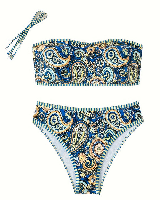 Gordana – Boho Bandeau Bikini Set in Sunburst Blue