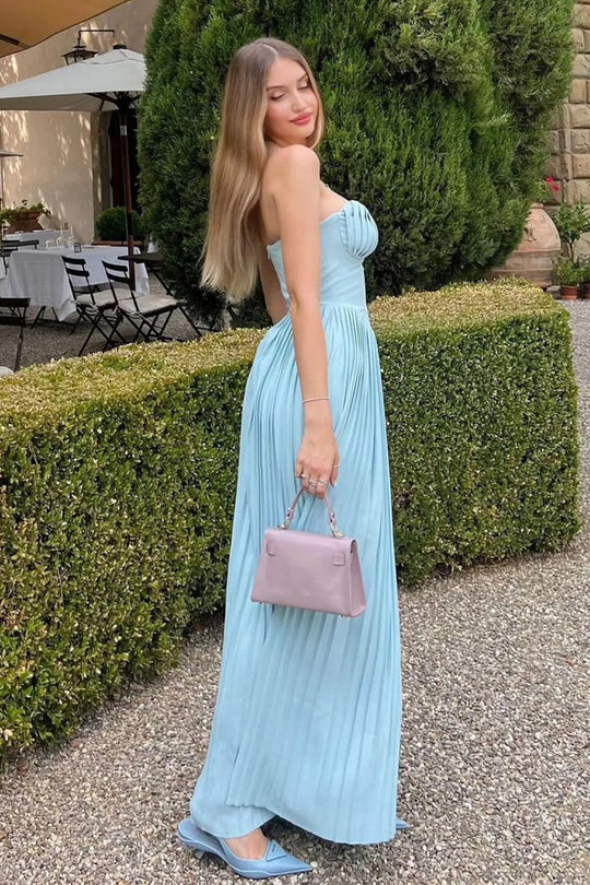 Elunara – Strapless Pleated Chiffon Gown for Women