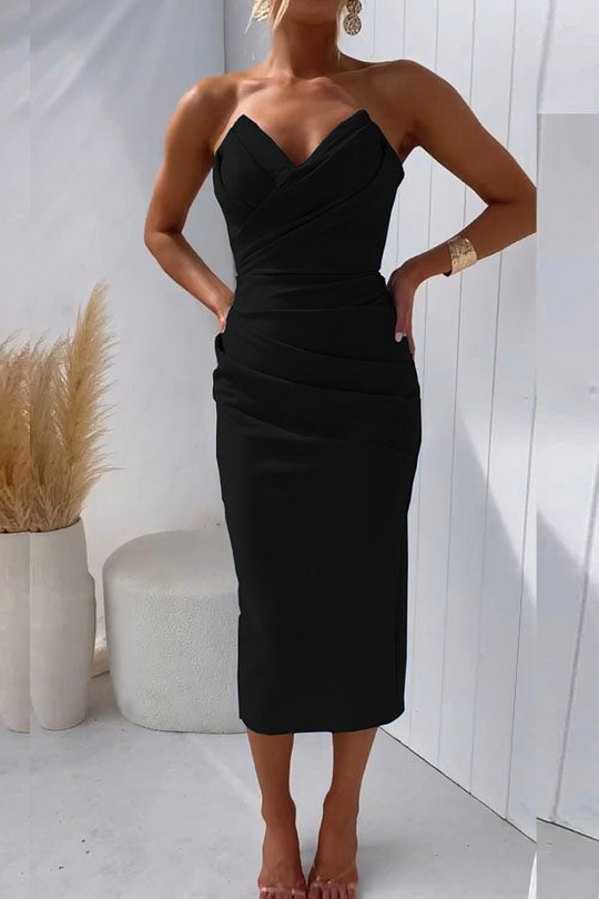 Angella – Sweetheart Ruched Midi Dress for Women