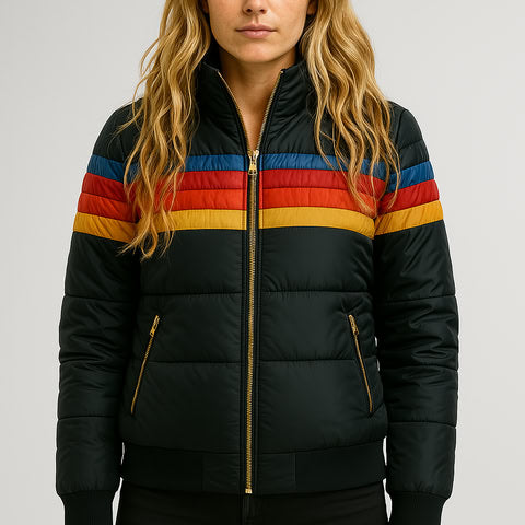 Chandler – Retro Rainbow Puffer Jacket for Women