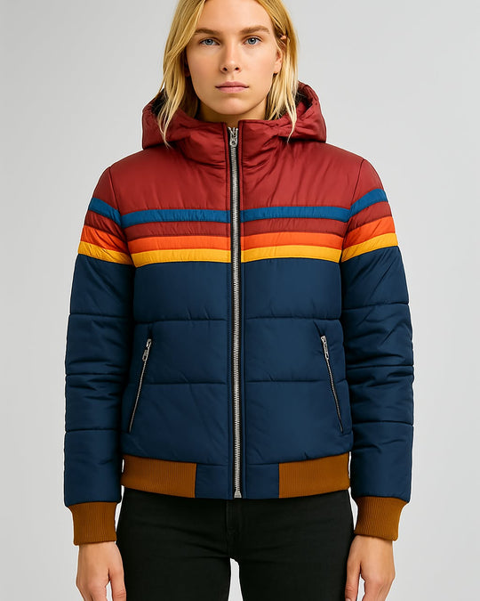 Chandler – Retro Rainbow Puffer Jacket for Women