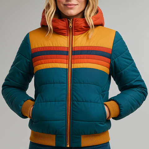 Chandler – Retro Rainbow Puffer Jacket for Women