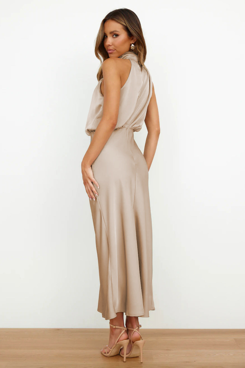 Cirelle – Cowl Neck Satin Midi Dress for Women