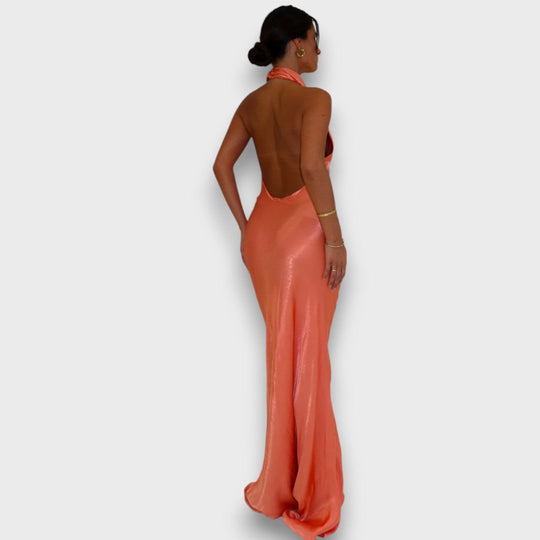 Gaanne – Flowing Halter Dress in Papaya Tone