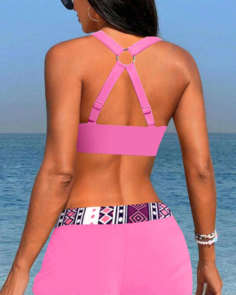 Fyokla  – Tribal Print Sports Tankini with Swim Shorts