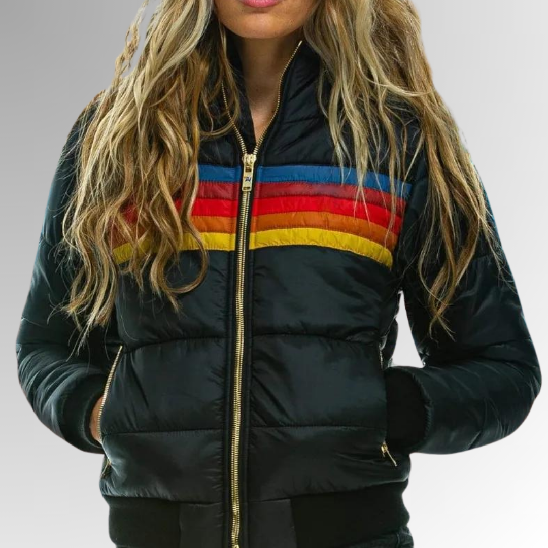 Chandler – Retro Rainbow Puffer Jacket for Women