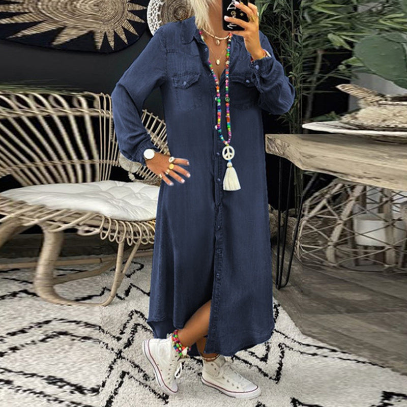 Draga – Long Sleeve Button-Down Maxi Shirt Dress for Women