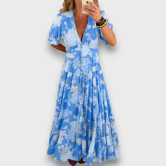 Carine – Floral Maxi Dress with V-Neck