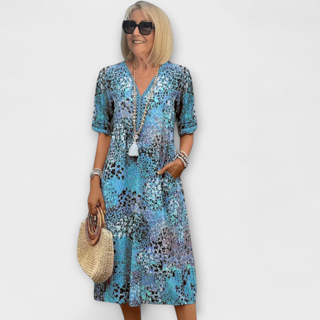 Ilona – Airy Dress with Watercolor Pattern
