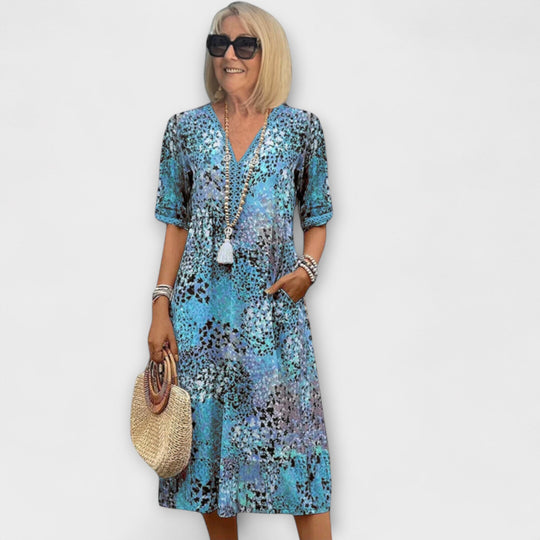 Ilona – Airy Dress with Watercolor Pattern