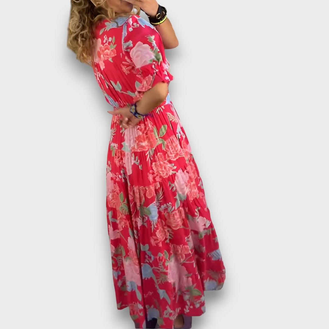 Carine – Floral Maxi Dress with V-Neck