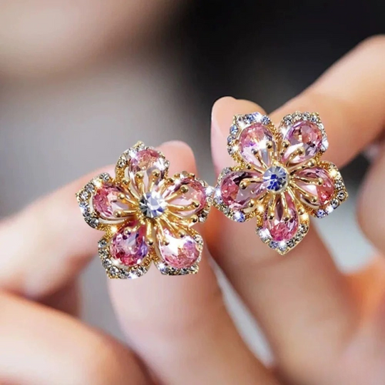 Lourna – Pink Blossom Crystal Stud Earrings
