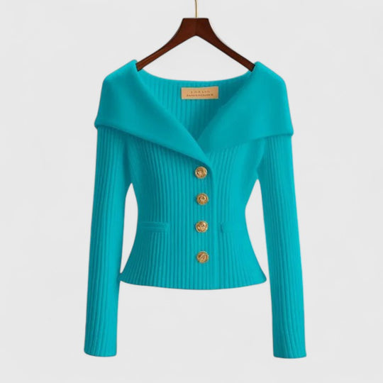Bailee – Chic Off-Shoulder Buttoned Knit Top for Women