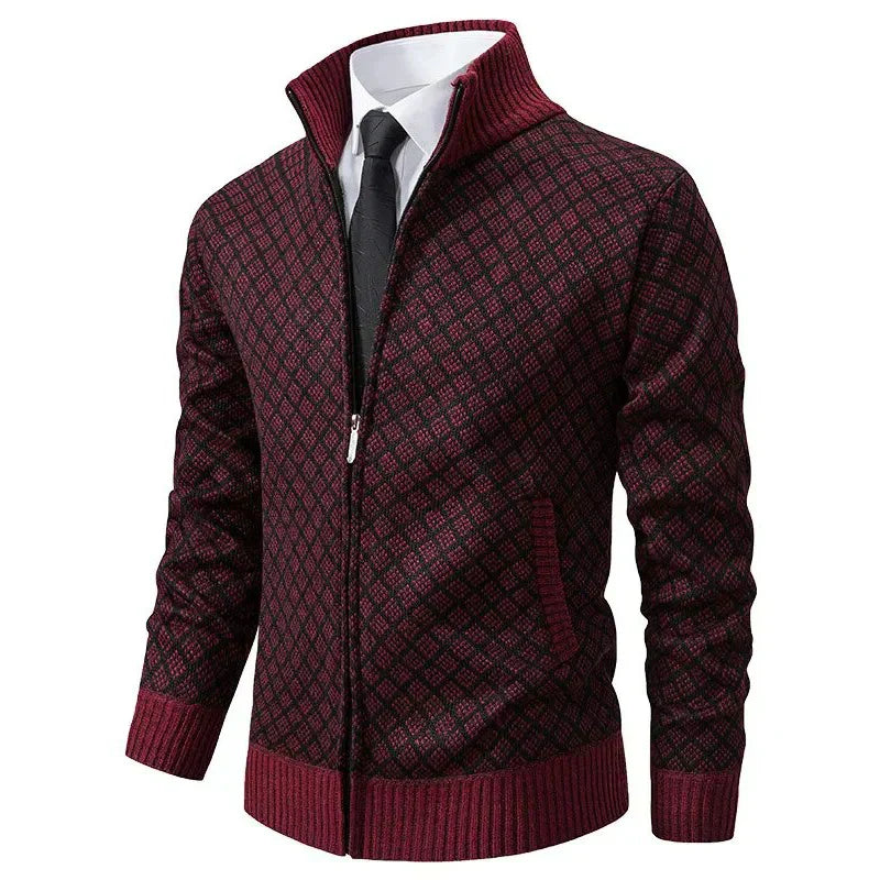 Adrian – Diamond Knit Zip Cardigan for Men