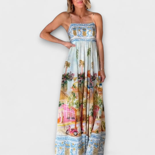 Luira – Flowing Maxi Dress with Multicolor Pattern