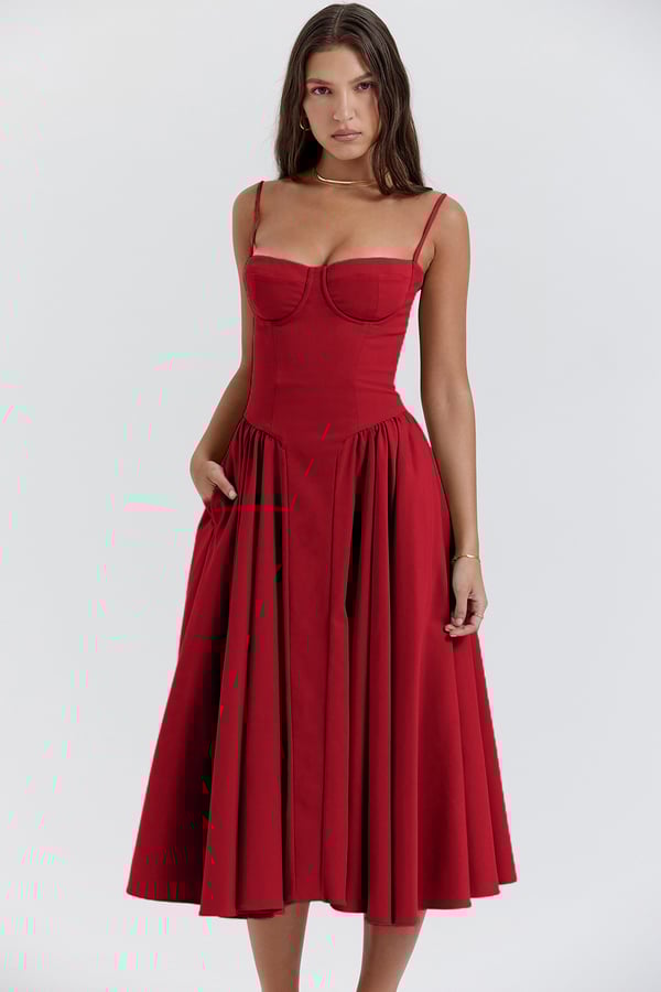 Serenah – Strapless Midi Dress with Sweetheart Bodice