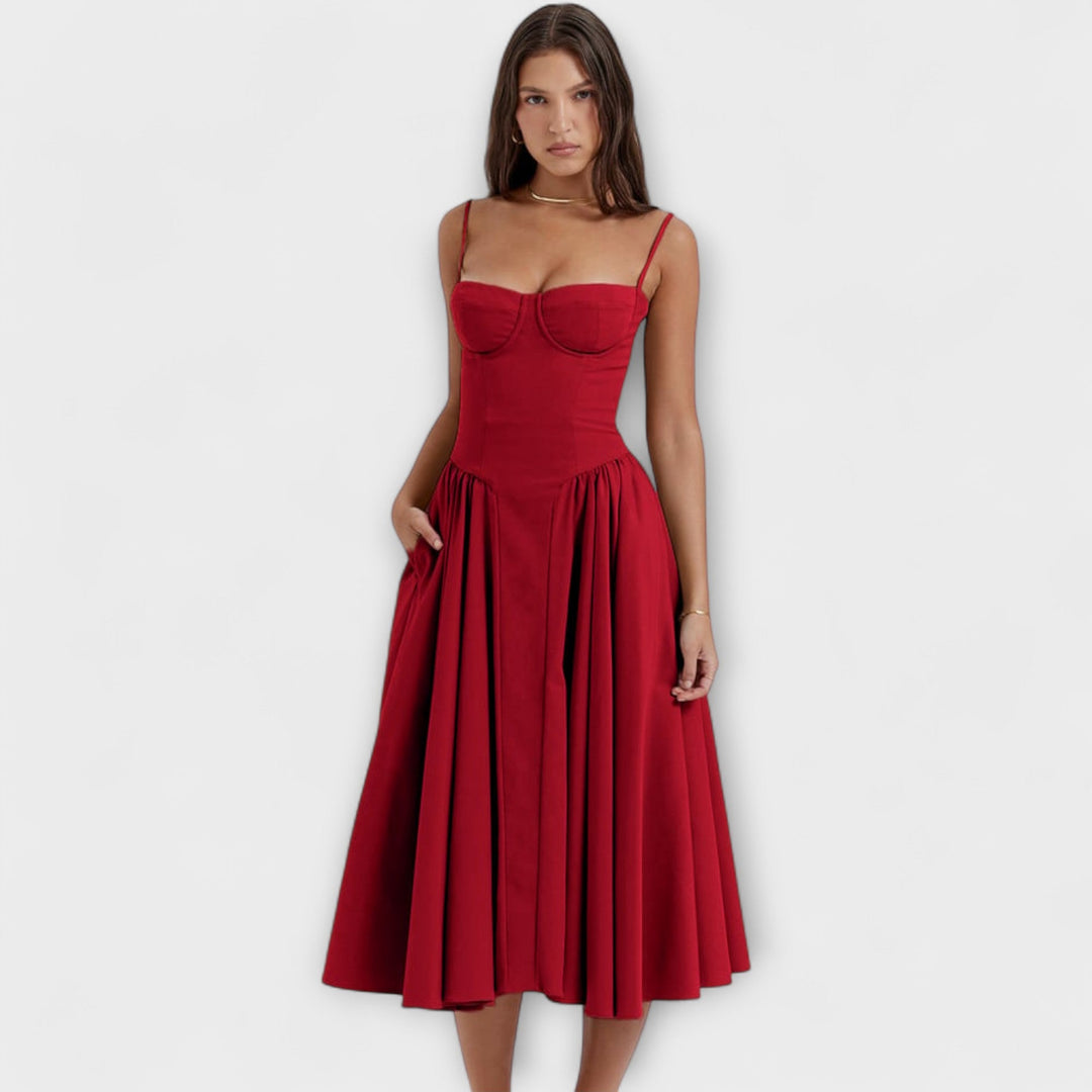 Ameline – Feminine Midi Dress with Waist Focus