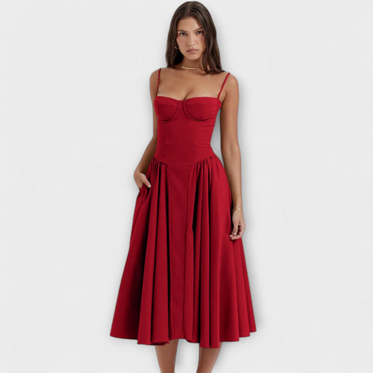 Ameline – Feminine Midi Dress with Waist Focus