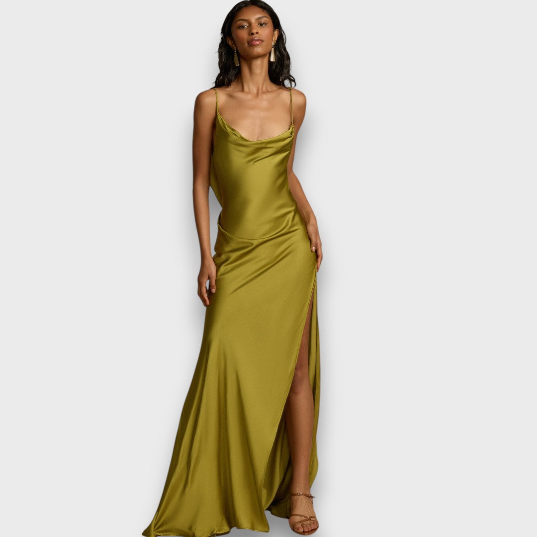 Aurelia – Satin Dress with Open Back