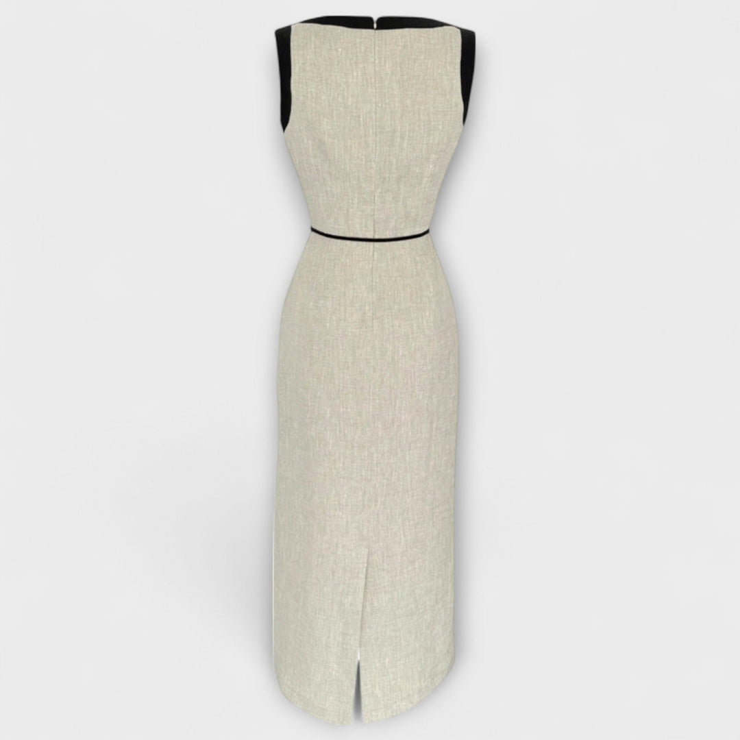 Avinya – Contrast Dress with Tie Belt and Clear Lines